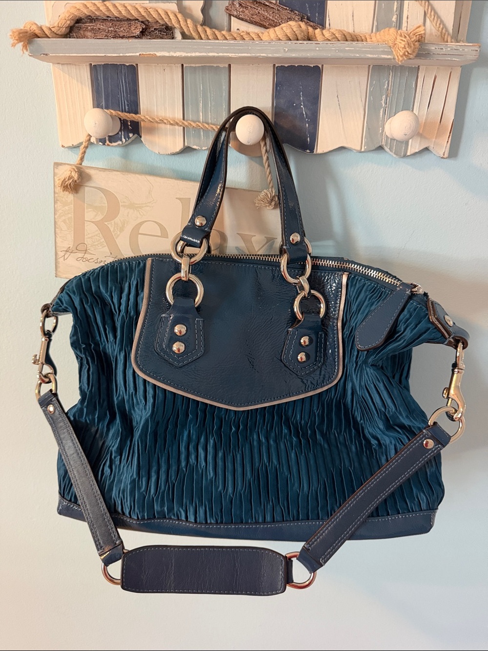 Coach Teal Ruched Satchel and Wallet Set - Picture 3 of 8